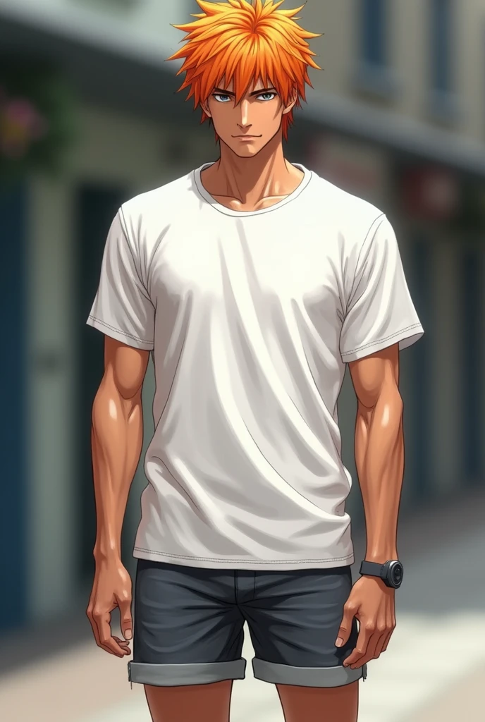 ichigo kurosaki outfits casual white t-shirt with bottomless short shorts