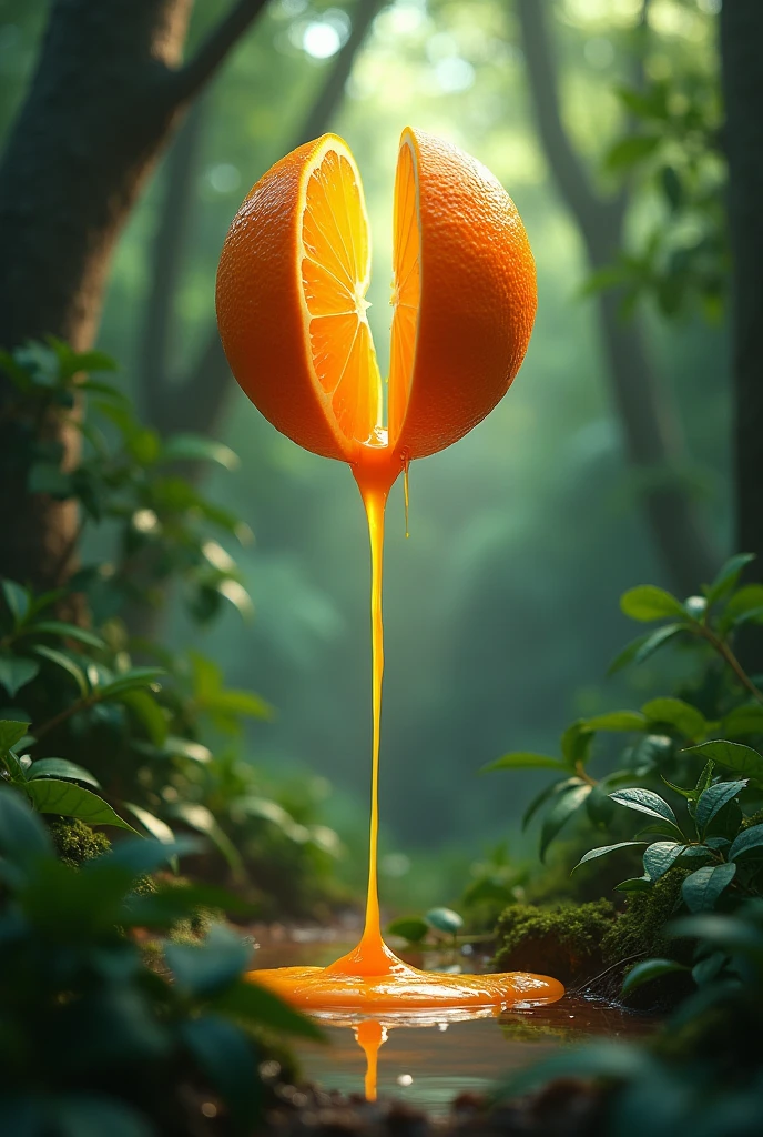 ORANGE split in the forest, dripping like water
(4k hd)