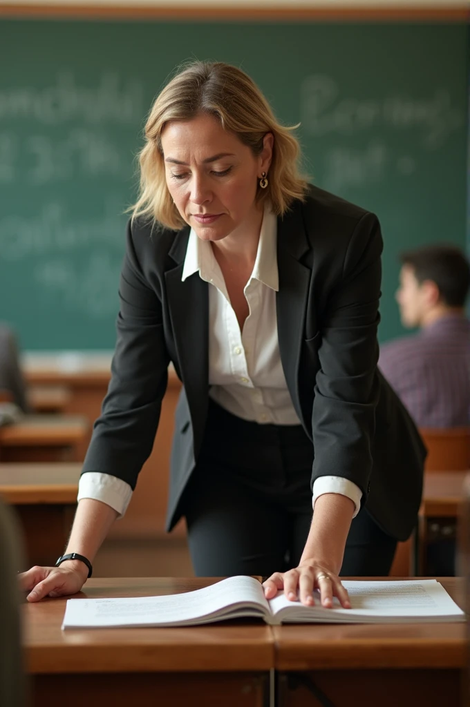 Teacher bending over