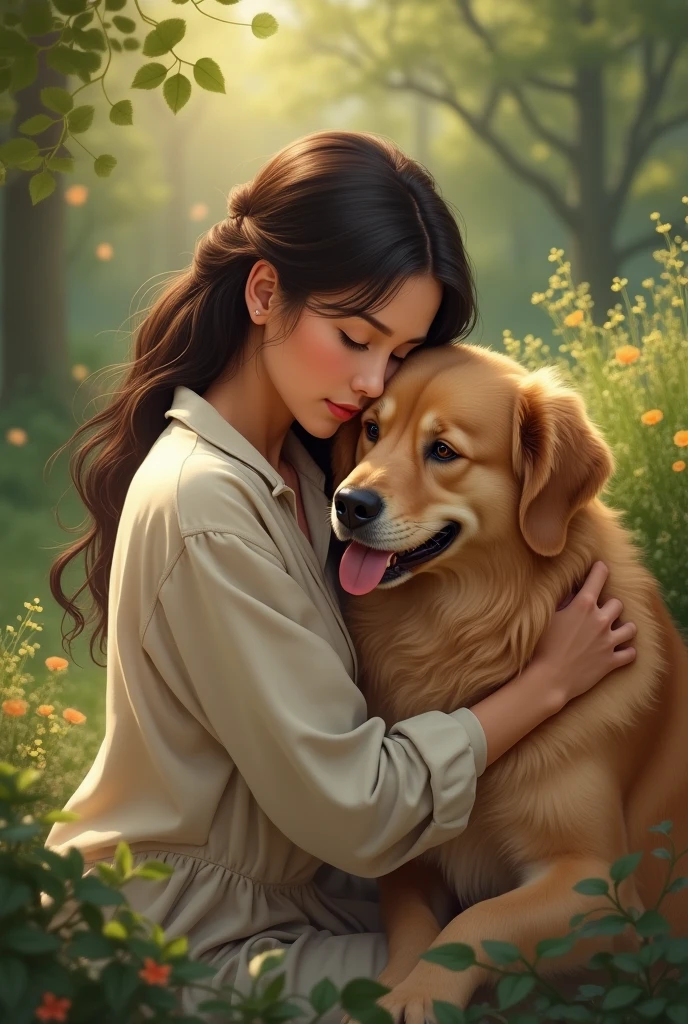 A dog with a woman