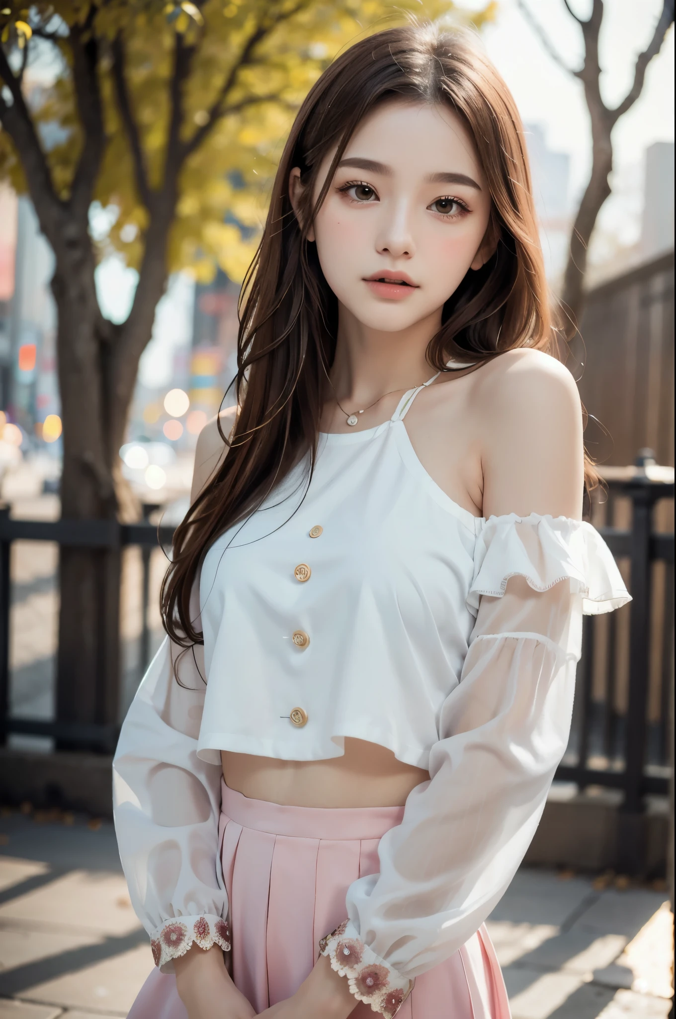 One Girl, Simple Background, Gal, bokeh photography, (soft focus):1.2, out-of-focus highlights, dreamy ambiance, glowing circles, mesmerizing depth, Depth of written boundary