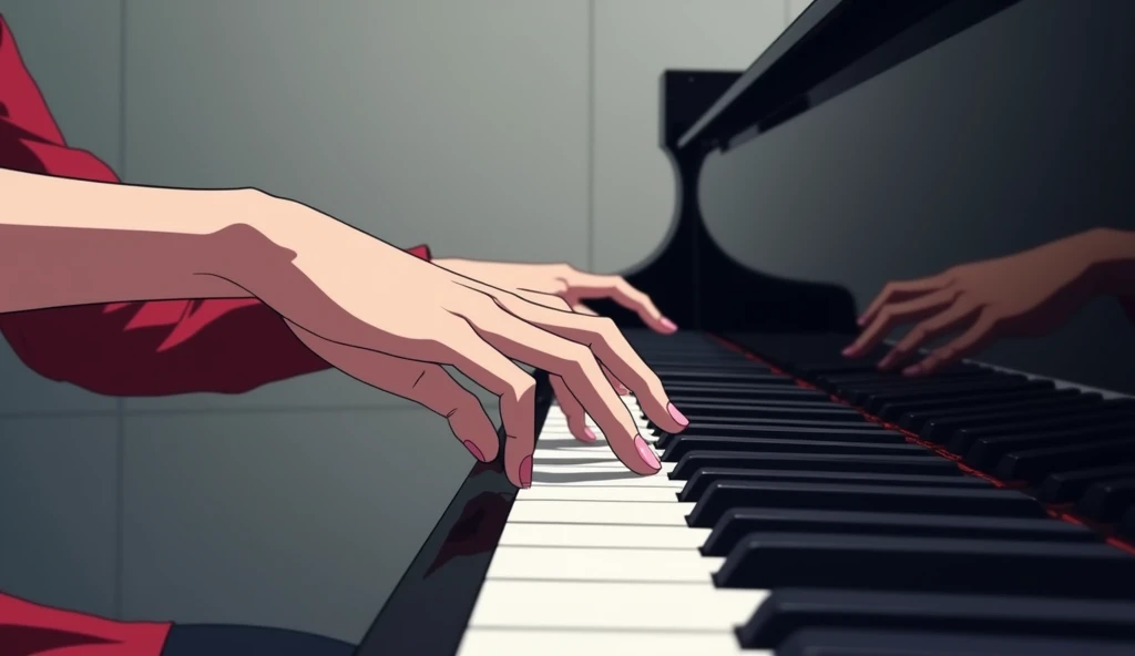 Anime hands playing piano, the hands don't have much detail and the hands take up the whole screen