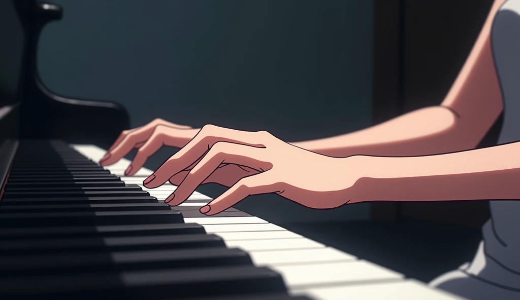 Anime hands playing piano, the hands don't have much detail and the hands take up the whole screen