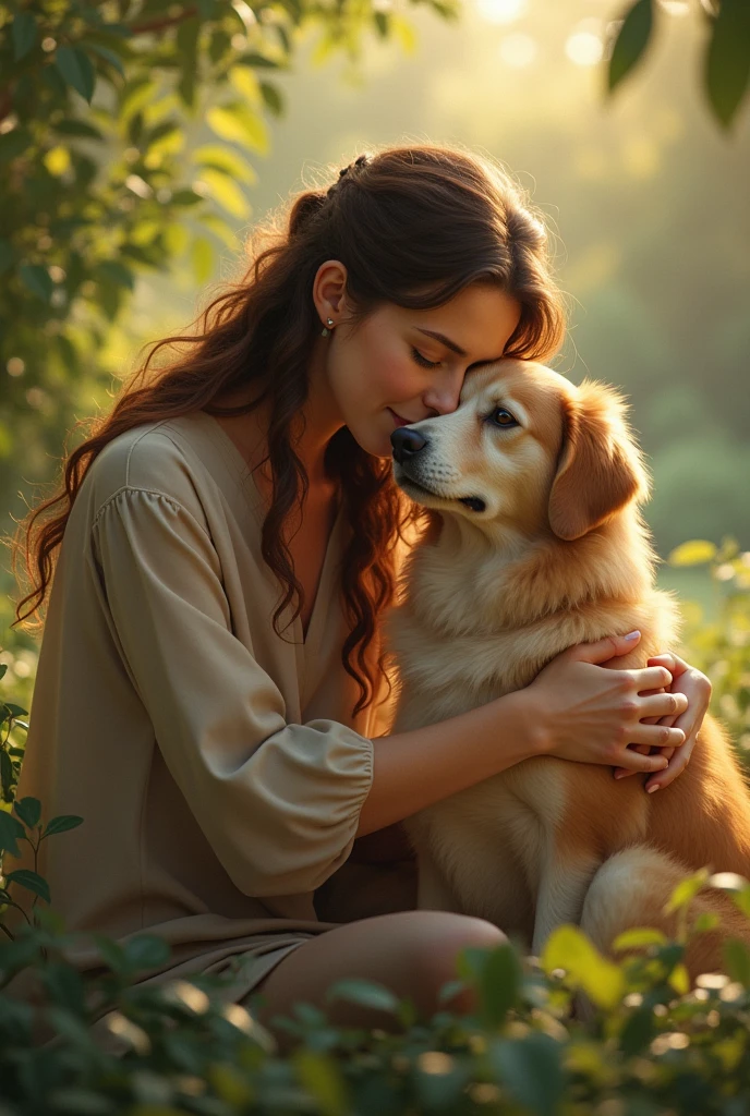 A dog with a woman