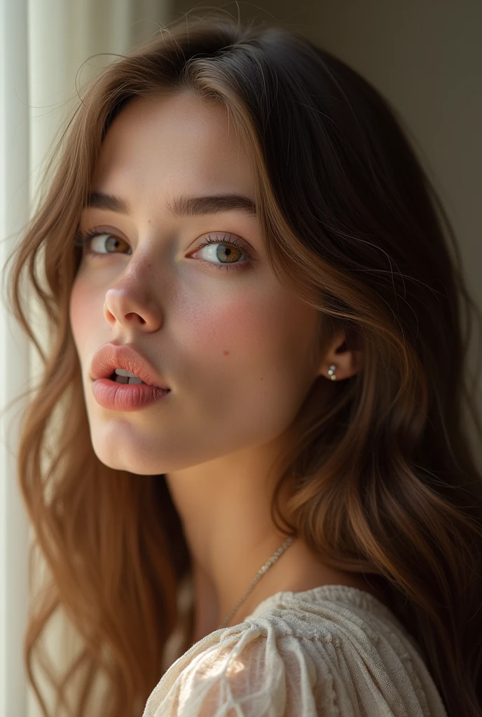 femme arafée aux longs cheveux bruns soufflant un baiser sur ses lèvres, Lucy Hale, lèvres charnues, Image de profil, acquiesça, petit visage en forme de coeur, Hailee Steinfeld, jolie moue, , coeur en forme de visage, Dua Lipa, elle a un joli visage, Kat Dennings, Isabelle Moner, lèvres boudeuses,