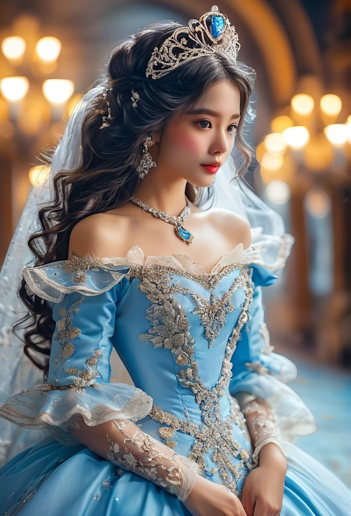 highly detailed, 8k, masterpiece, One woman, Blue frills_hair_tube, dress, bend_that's all , Grin, (perfection_face), Sitting, machine, Brilliant, Complex, Dramatic lighting, 4K, detailed_background, Caustics, full_body, (Surreal:1.3), bloom,(Beautiful lighting:1.3), Caustics, Dynamic Lighting, Beautiful lighting, (Dakota Fanning:0.5)