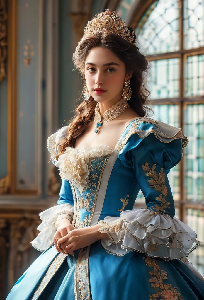 highly detailed, 8k, masterpiece, One woman, Blue frills_hair_tube, dress, bend_that's all , Grin, (perfection_face), Sitting, machine, Brilliant, Complex, Dramatic lighting, 4K, detailed_background, Caustics, full_body, (Surreal:1.3), bloom,(Beautiful lighting:1.3), Caustics, Dynamic Lighting, Beautiful lighting, (Dakota Fanning:0.5)