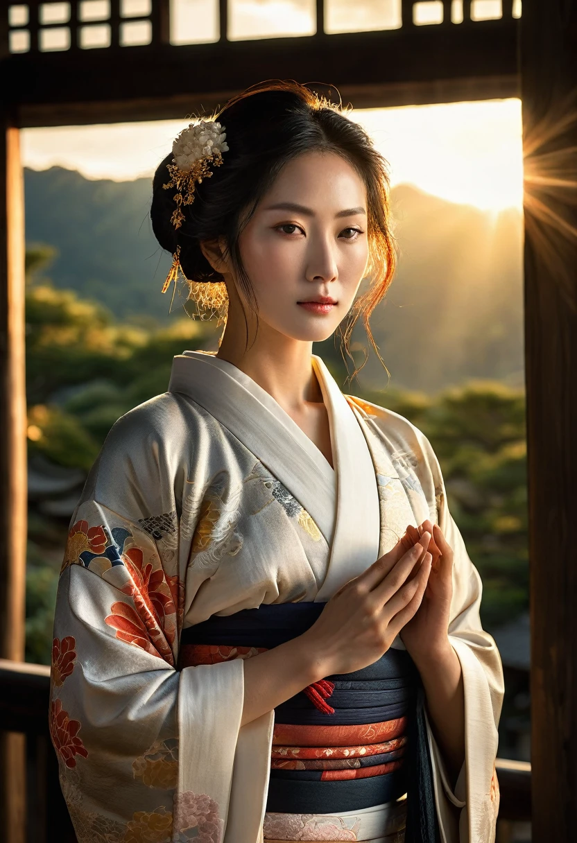 Komachi, the kimono-clad lady idol genius, stands once again in an ancient shrine bathed in the warm light of the setting sun. Clutching the amulet to his chest, he has a look of gratitude and peace on his face. The shrine and the surrounding landscape are peaceful, and the gentle sunlight shining through the clouds symbolizes a new beginning. The composition captures both the growth of the lady idol genius Komachi and the serene beauty of his village, now at peace. Fine Detail High Definition, 8k, Realistic, Ultra-Detailed, Dramatic Lighting, Soft Focus, Digital Illustration, Intense Expression, Strong Gaze, Intense Emotion, Complex Mechanics, Advanced Technology, Dark Background, Cinematic, High Contrast, Sullen, Strict, Atmosphere, (Best Picture Quality, 4k, 8k, High Definition Masterpiece: 1. 2), Ultra-Detailed, (Realistic, Graphic, Photorealistic: 1.37) -- No Glass
Translated with DeepL.com (free version)
