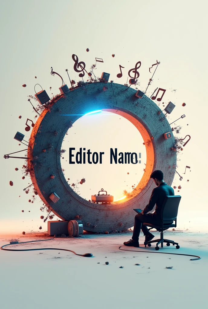 The pic is unique and creative and theme is editor and write my name edit music in the center of logo and shape is circle