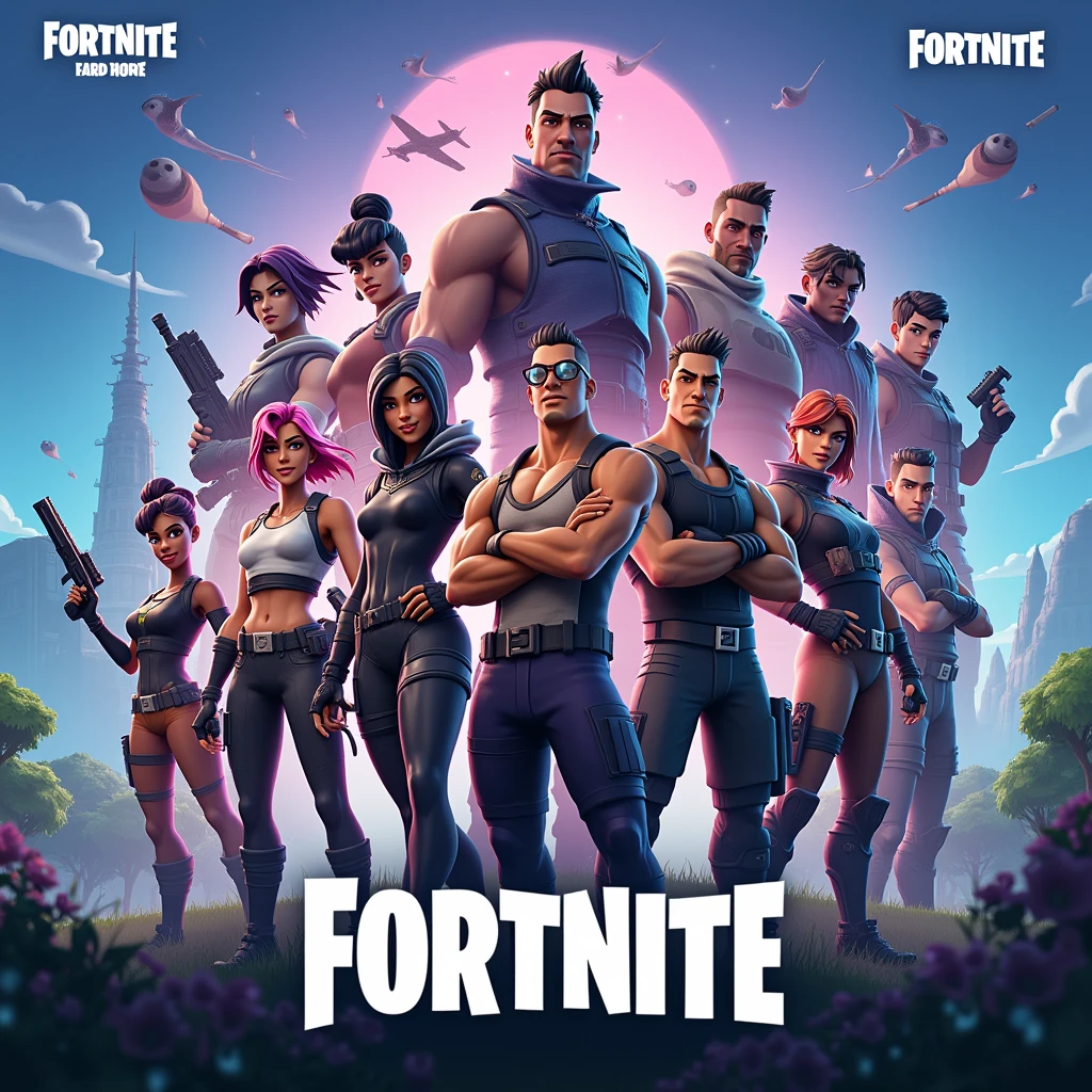 Fortnite by Epic Games, Game Characters, poster, with "FORTNITE" text at the top,
