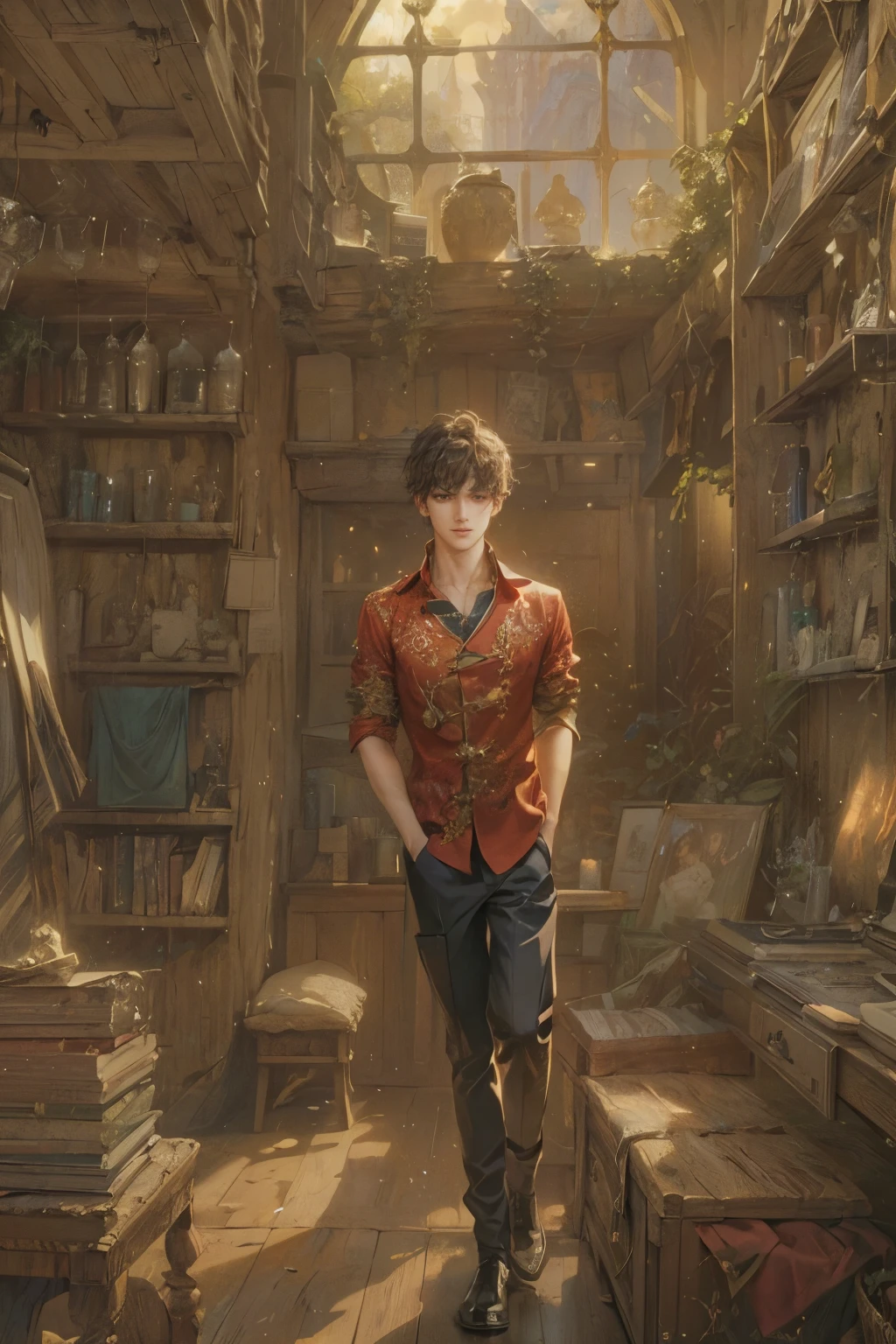 (masterpiece, top quality, best quality, official art, beautiful and aesthetic:1.2), boy, handsome, extreme detailed faces, (fractal art:1.3), colorful, highest detailed, (perfect face), shiny skin, HDR, cantarella, extremely detailed dress, detailed background