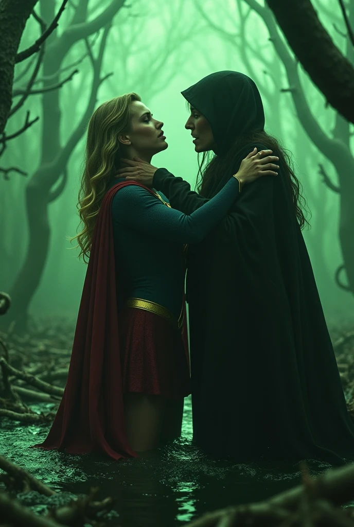 Supergirl is strangled by the bad witch in the kryptonite swamp