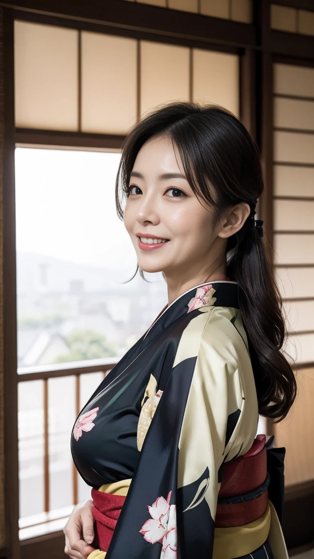 Mature attractive sexy woman,50 years old, ((kimono)),((green))、(((kimono))),Shut,((Big Breasts:1.1)),(Facial wrinkles:1.3),light makeup,Light brown hair,Long Hair,(Full body photo:0.85),(Emphasize big buttocks),8k, RAW Photos, Highest quality, Laughter,masterpiece,Highest quality、A kind smile、Captivating Gaze、Random Hairstyles、Japanese-style room、Shoji Screen、lanthanum、