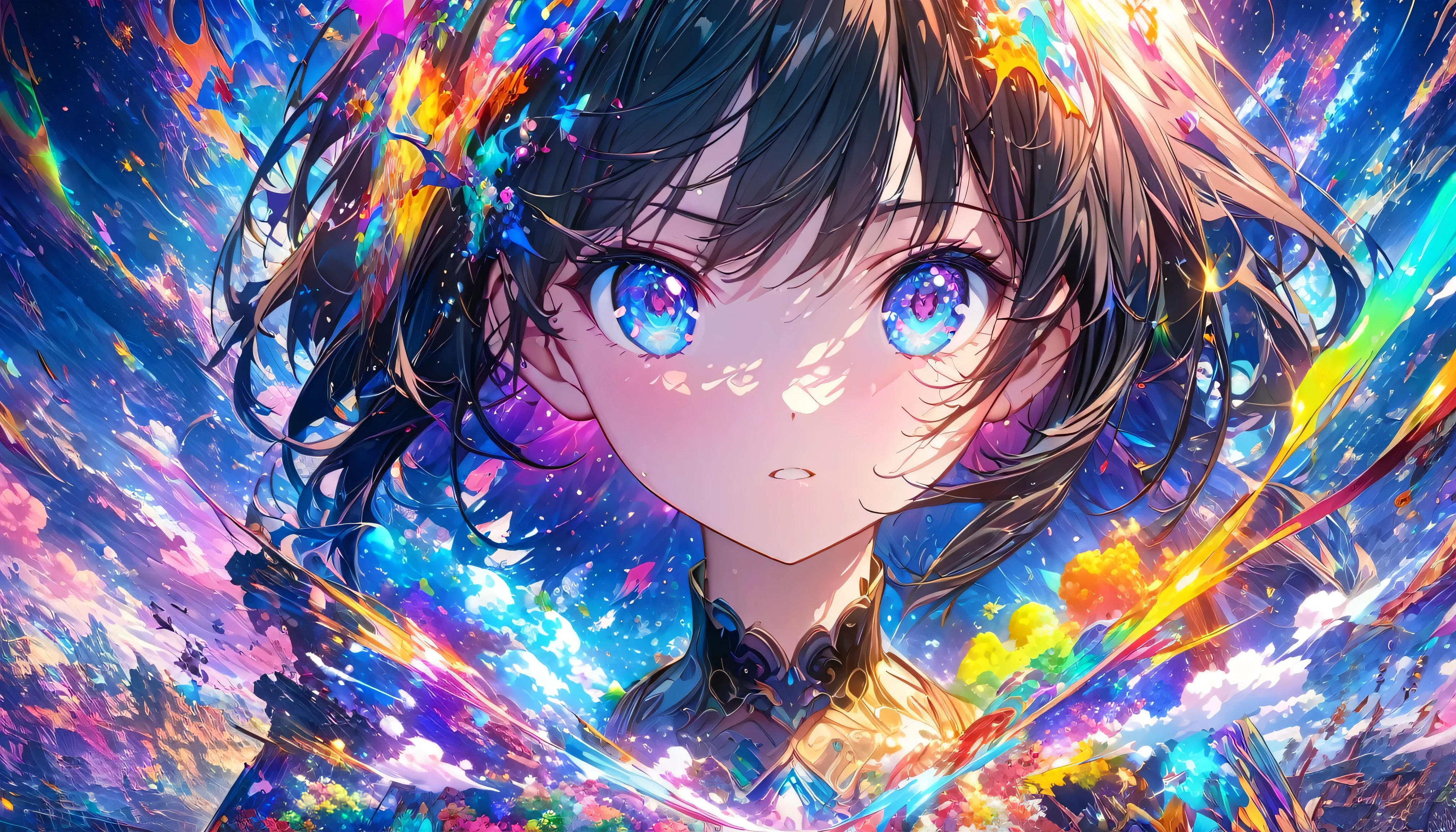 A Girl With Long Hair And Blue Eyes Standing In Front Of A Colorful A Girl With Long Hair And Blue Eyes Standing In Front Of A Colorful