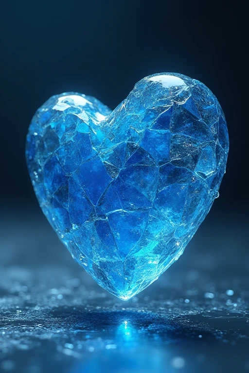 broken blue heart made of glass, cross-section