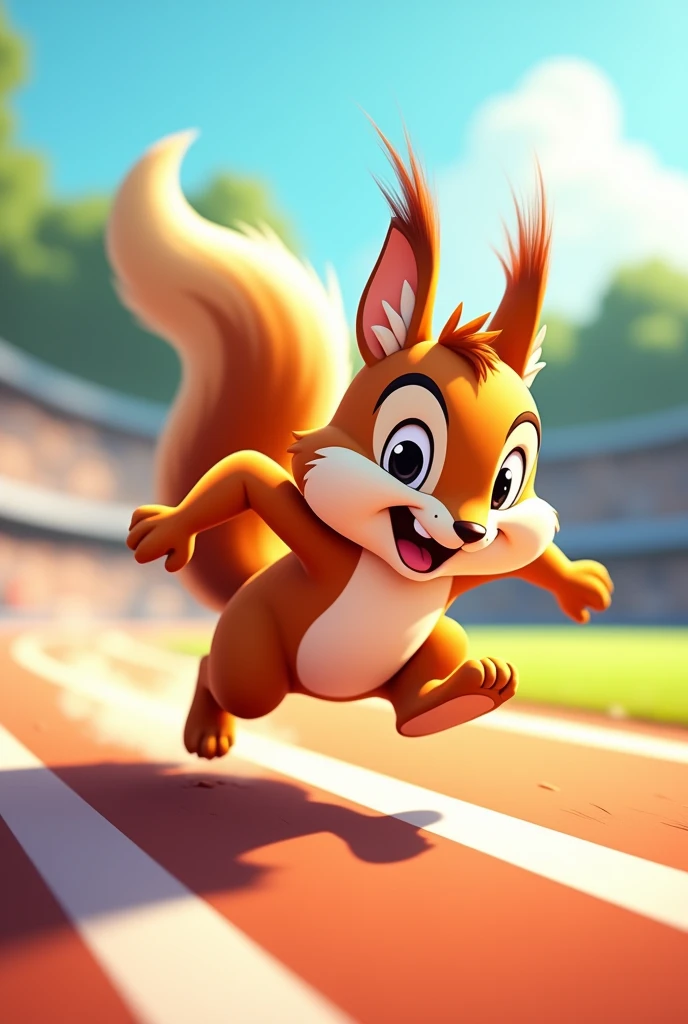 A sports cartoon squirrel running