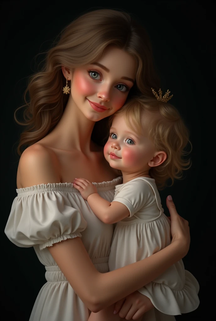 A little child with his beautiful mother and the background is in black colour