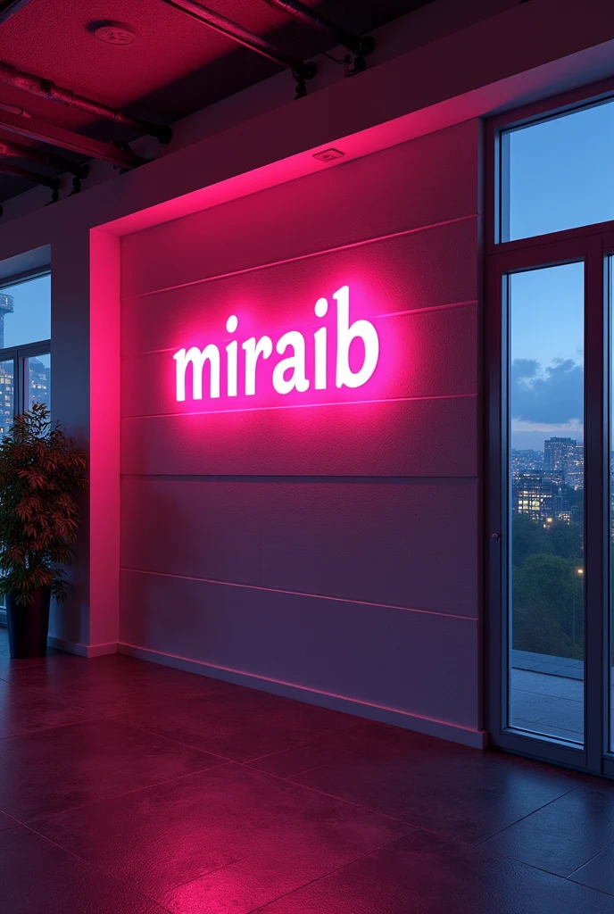 A background Stylish wall written on the upper side of the wall "MIRAIB" with Yellow Neon lighting Tiktok size picture
Written my name capital letters please