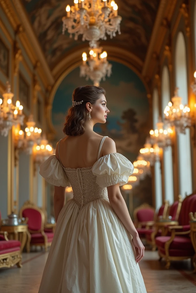 A lady using a time machine to go to meet Marie-Antoinette, the french queen