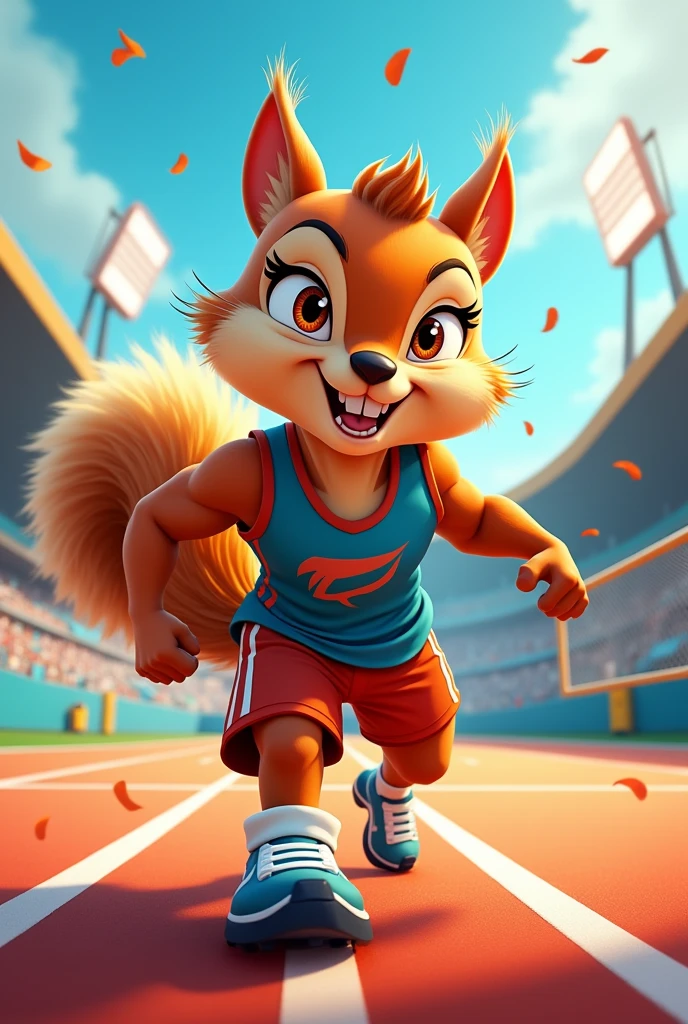 A 2D sports cartoon squirrel athlete