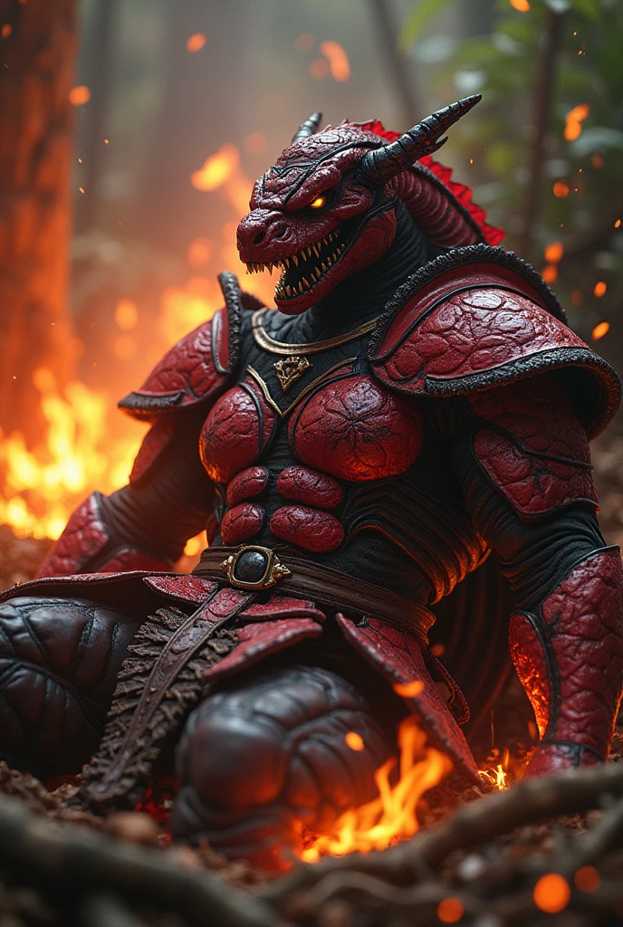 Red black color Kobra Armor fainting akson fire in jangal