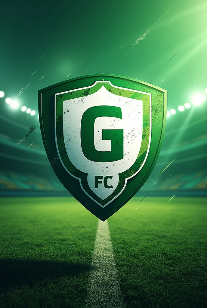 Create a football background for the Guarani FC team with the team's shield and geometric shapes in the colors green and white
