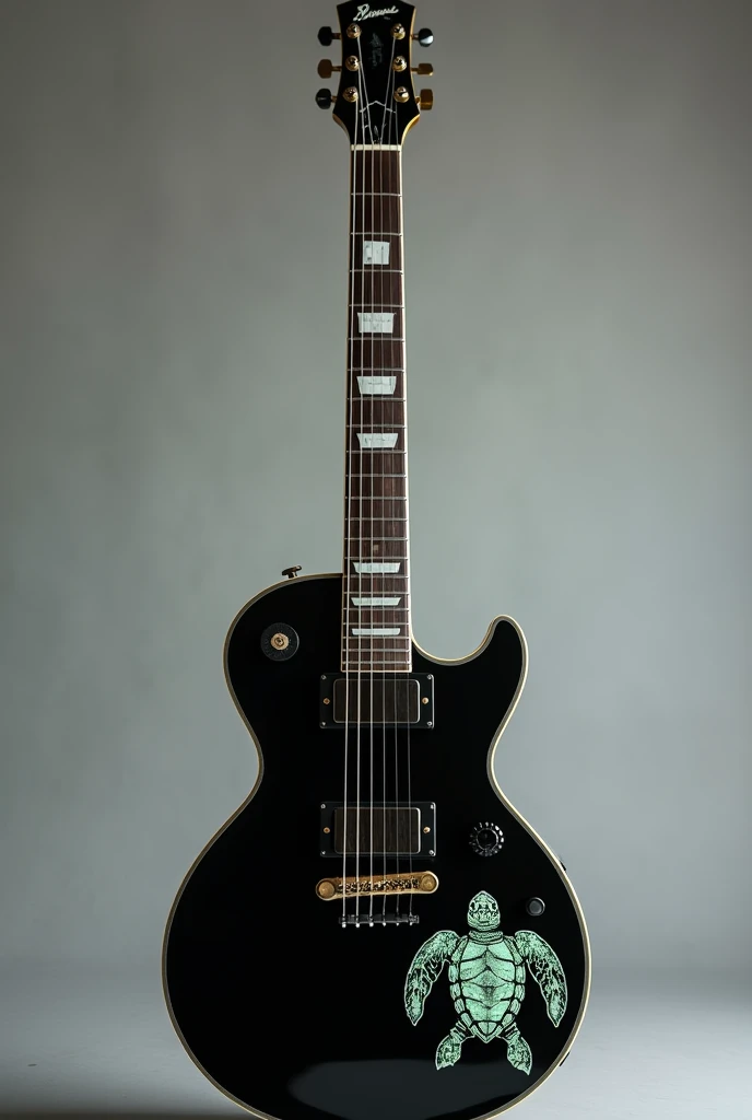 Custom black guitar with turtle sticker 
