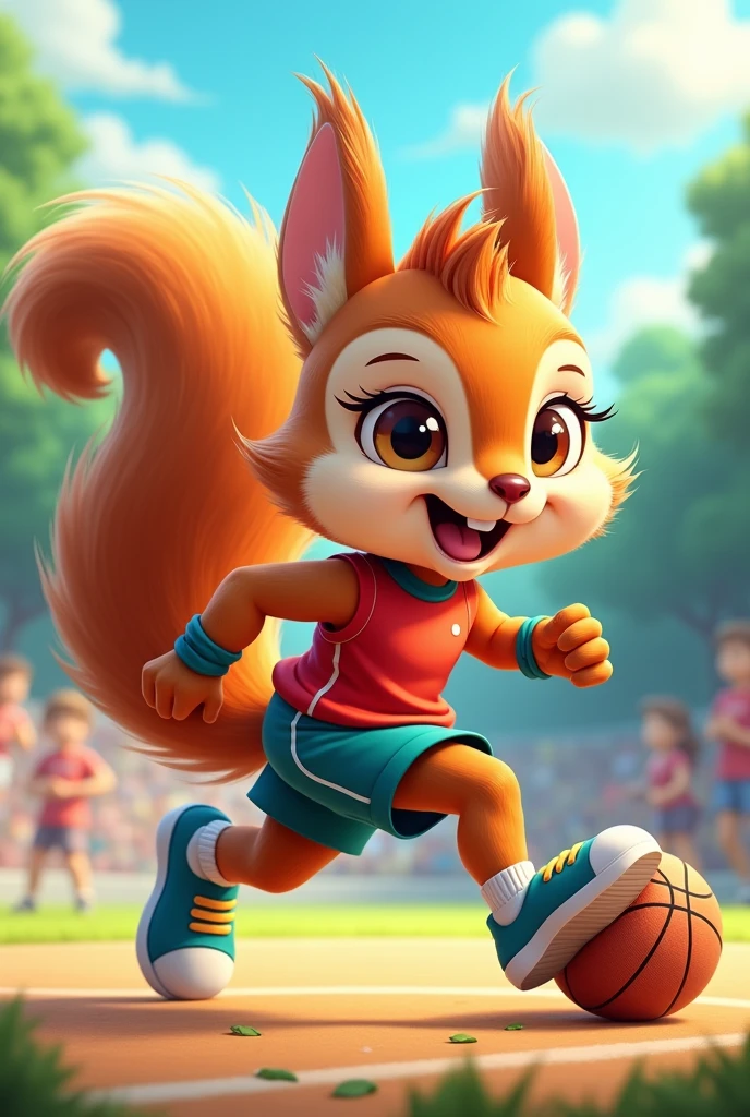 A cute 2D sports cartoon squirrel athlete