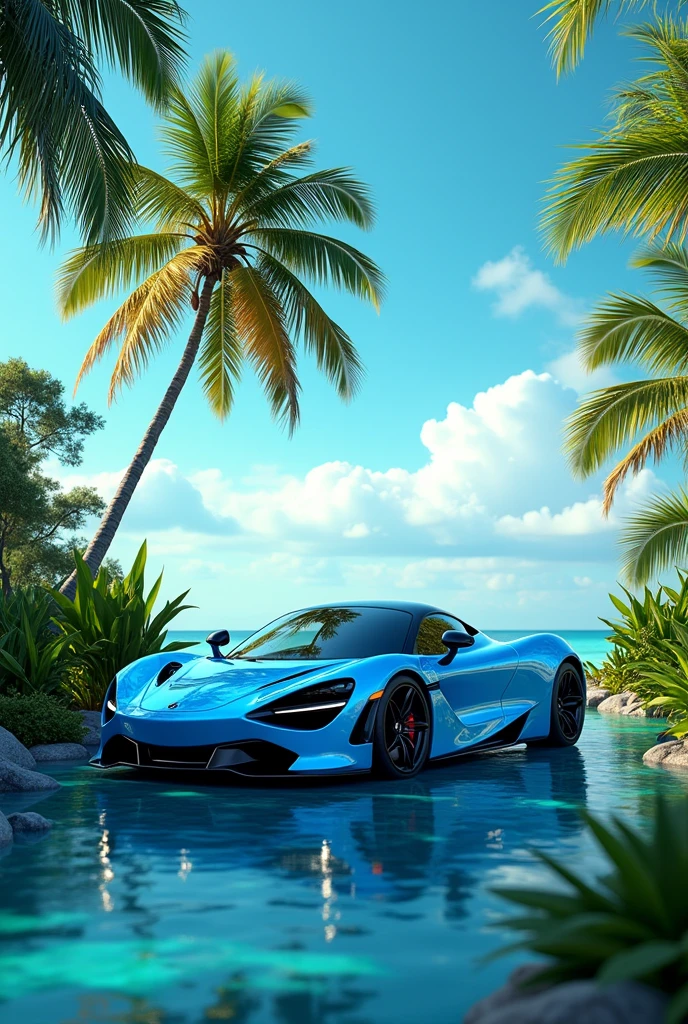 A blue car with green tree 🌴