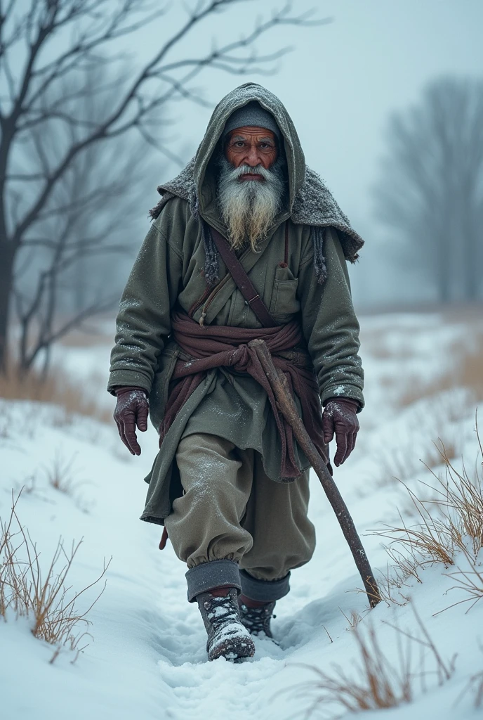 Image of a Indian framer working in a deadly winter season
