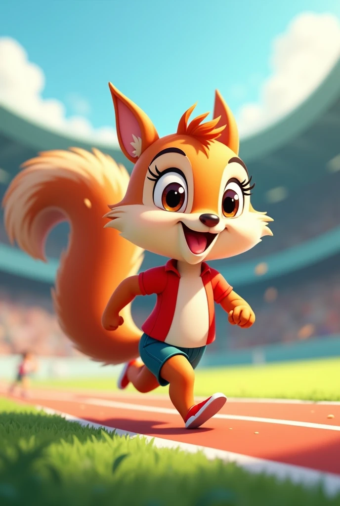 A cute 2D sports cartoon squirrel athlete running