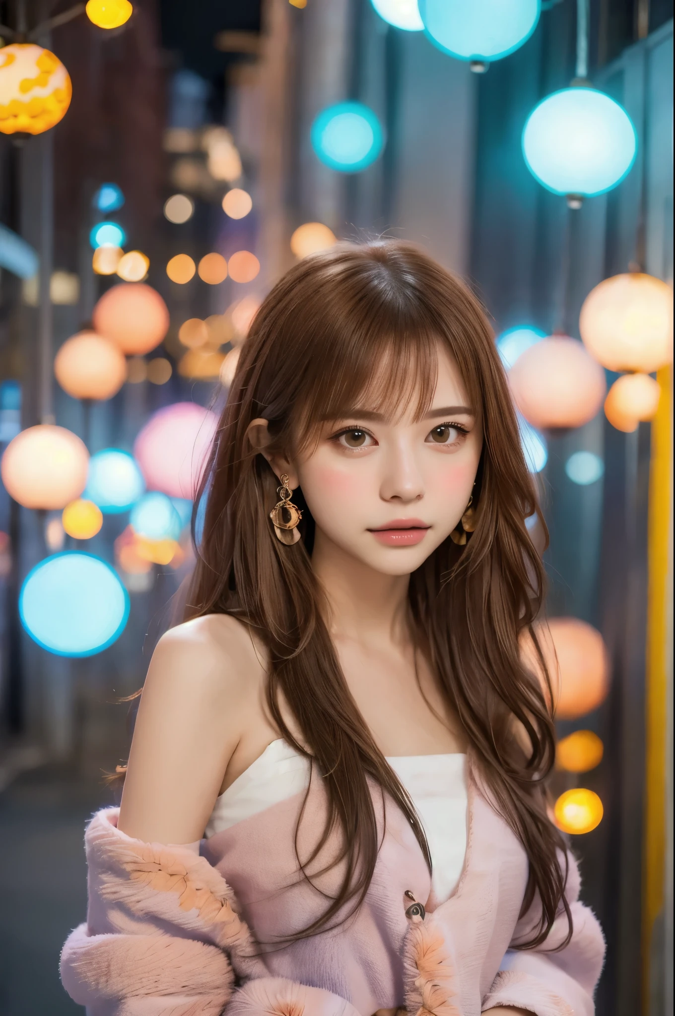 One Girl, Simple Background, Gal, bokeh photography, (soft focus):1.2, out-of-focus highlights, dreamy ambiance, glowing circles, mesmerizing depth, Depth of written boundary