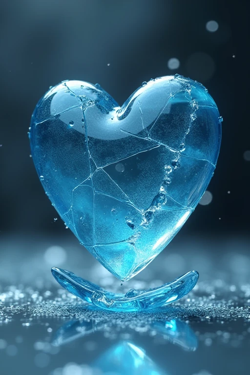 inside of a broken blue heart made of glass