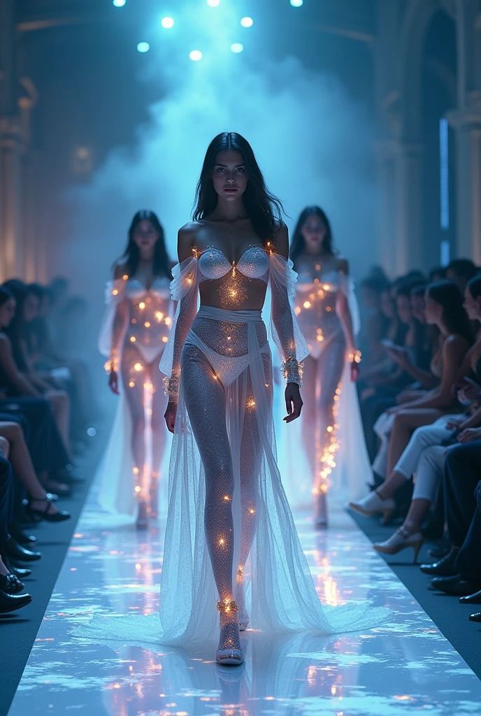 victoria secret runway show, light, shadows, reflections, flowers, epic composition, intricate, elegant, volumetric lighting, digital painting, highly detailed, artstation, sharp focus, illustration, concept art, ruan jia, wlop, steve mccurry, artgerm, mina petrovic, timothy kong, marina federovna, artstation, masterpiece, iconic