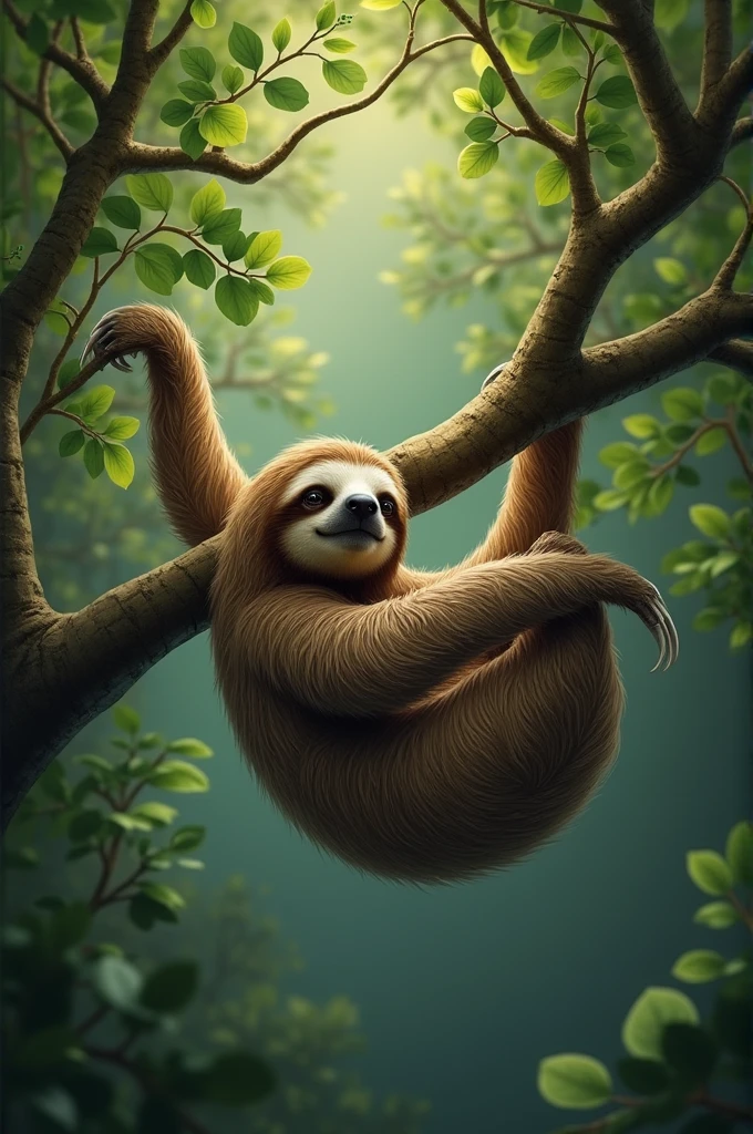 Visual of a sloth hanging on a tree]