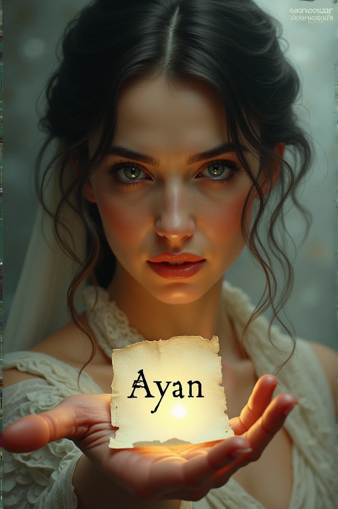 Take one picture from Google of leya kirsan (Turkish actress) and make a page on his hand and write on page ayan