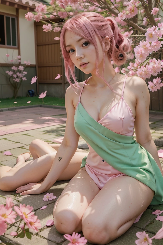 anime girl with pink hair and green eyes posing for a picture, haruno sakura, best anime 4k konachan wallpaper, seductive anime girl, marin kitagawa fanart, sakura petals around her, splash art anime , anime style 4 k, anime moe artstyle, high quality anime artstyle, detailed anime artwork, anime wallaper, anime best girl