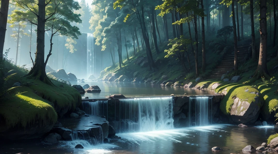 naturey, Realism, 4K, sky, water, sky, stele, lights, vegetation, forst, floor,
