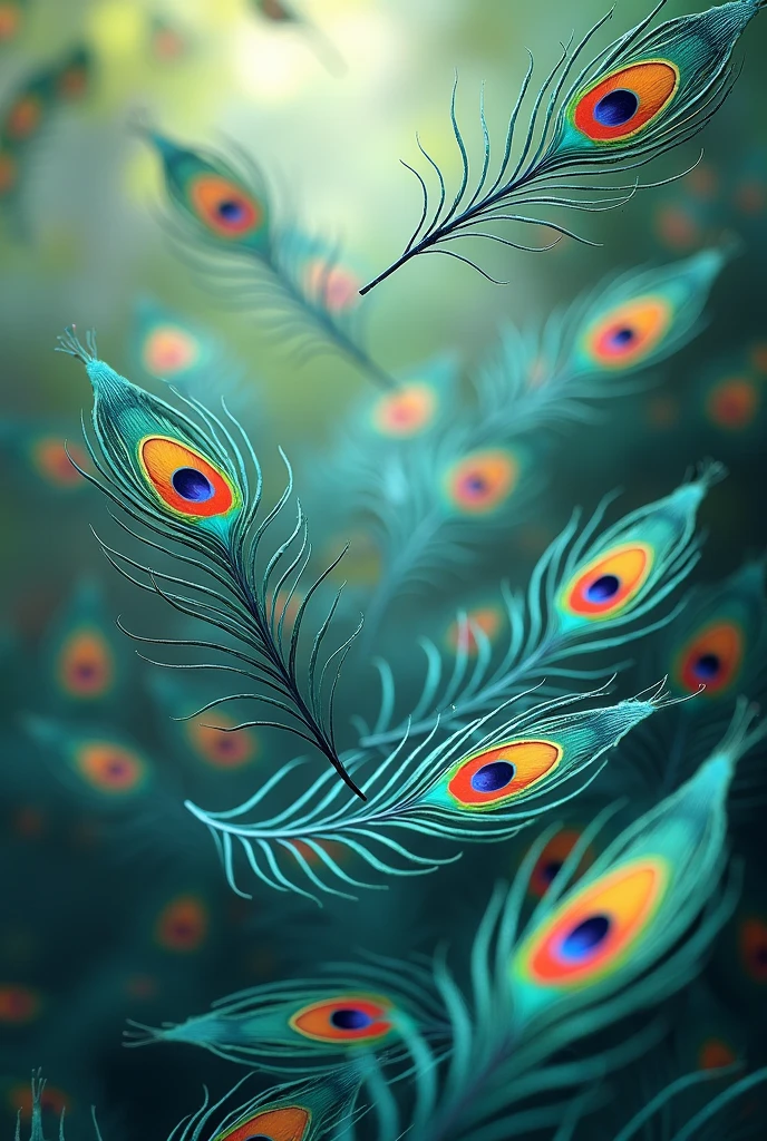 many peacock feather falling
