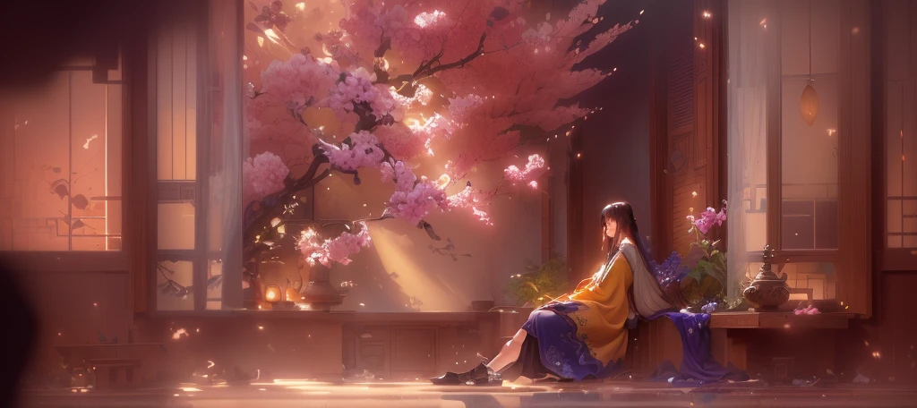 arafed woman sitting on a bench in a room with a window, by Yang J, by Chen Lin, by Li Song, by Zeng Jing, by Leng Mei, by Li Fangying, by Zhao Yuan, guweiz on pixiv artstation, by Zhao Yong, Guweiz on Artstation Pixiv