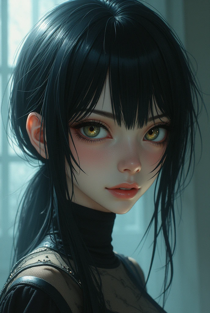 , close-up photo of a sexy naked girl showing fleshy breasts, posing, looking at a camera and crying a lot, loose black hair, (green eyes: 0.8), beautiful young face, 18 yo, soft volumetric lights, (backlit: 1.3), (cinematic: 1.3), intricate details, (ArtStation: 1.2)