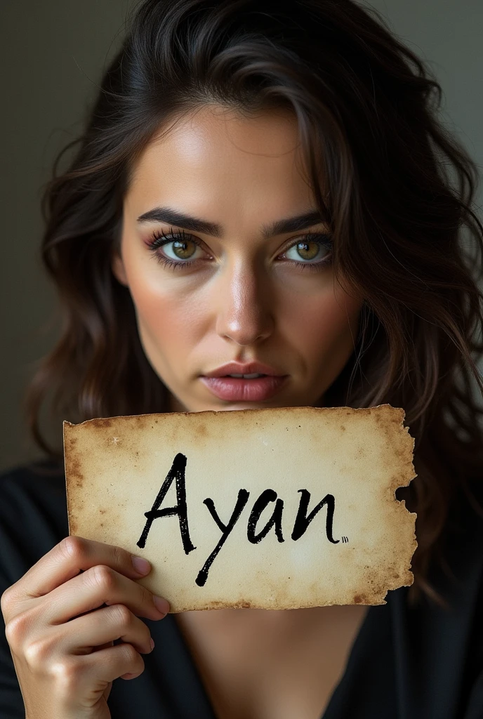 Take one picture from Google of leya kirsan (Turkish actress) and make a page on his hand and write on page ayan take a real pic of leya kirsan(Turkish actress)