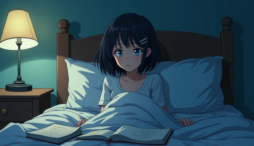 "A 20-year-old art history student is experiencing vivid and haunting dreams filled with mysterious and intense emotions she cannot identify. The scene shows her waking up in her dorm room, looking troubled and disoriented, as she writes down her dreams in a journal beside her bed. Anime