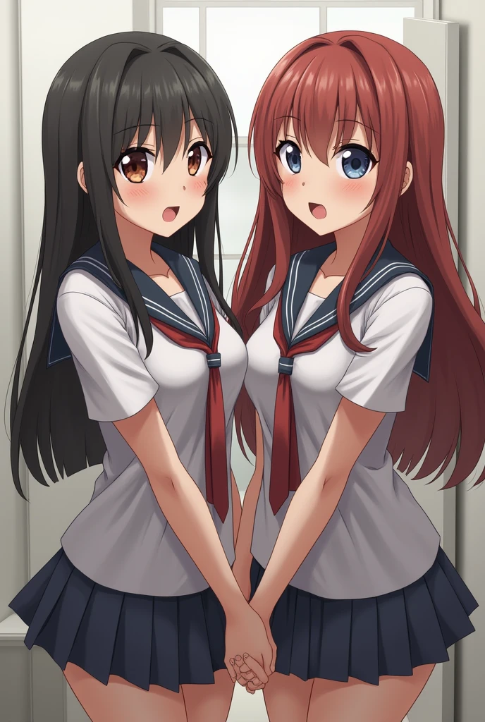 mini skirt,(NSFW),(2girls), 2 school girls, female genitalis job each other