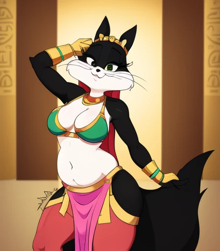 penelope, belly expose, dressed in a Egyptian belly dancer outfit,