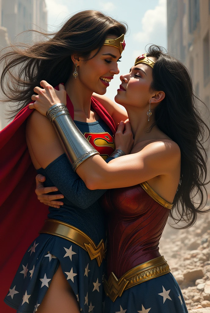 Supergirl is strangled by Wonder Woman with her bare hands. 