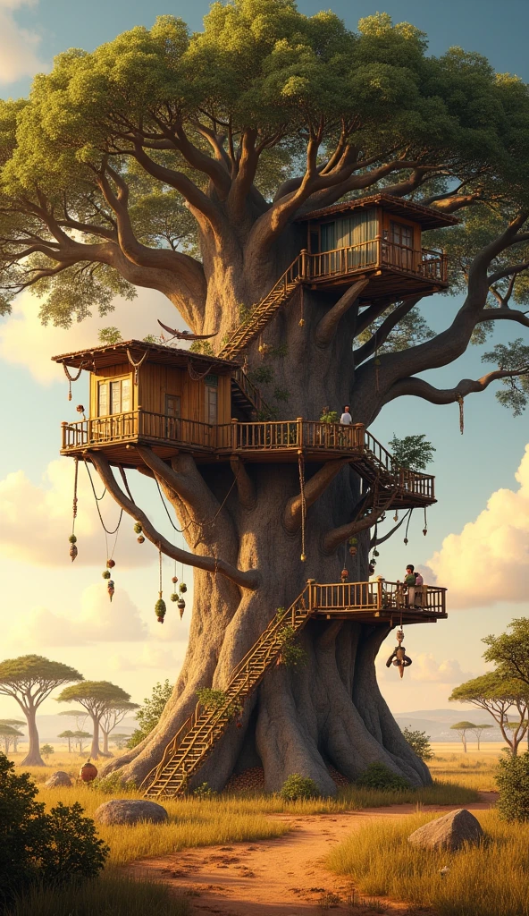 Tree house with 4 rooms on baobab tree at africa