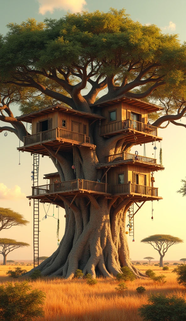Tree house with 4 rooms on baobab tree at africa
