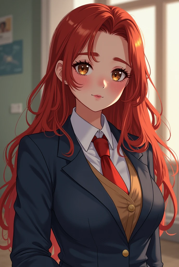 Young girl with red hair he wearing school unifrom Make her more cute big boobs and age 22 big boobs