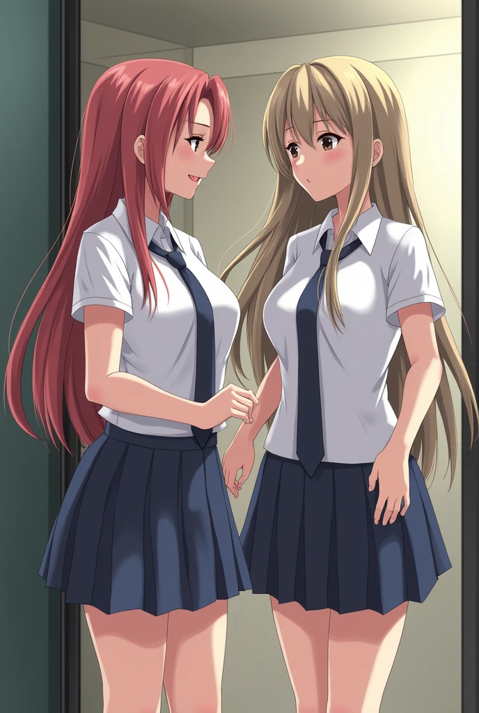 mini skirt,(NSFW),(2girls), 2 school girls, female genitalis job each other